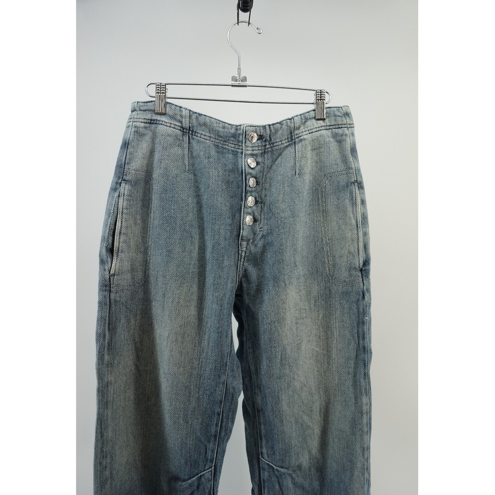 WE THE FREE X FREE PEOPLE OSAKA MID RISE BARREL Boho Artisan Light Wash Blue 25 - Picture 4 of 12